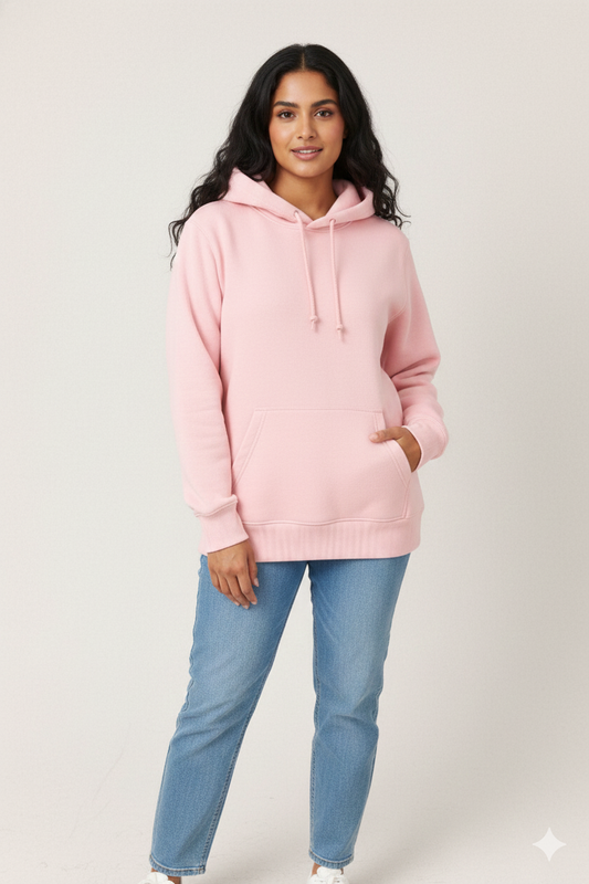 320 GSM Premium Cotton Brushed Loopknit Hoodie | 88% Cotton 12% Polyester | Soft Winter Wear - Baby Pink