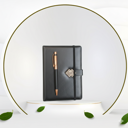 Black Rose Elite Gift Set – Premium Notebook, Metal Pen & Bottle
