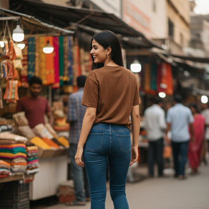 Brown Oversized T-Shirt | 240 GSM Premium French Terry Cotton | Streetwear Drop Shoulder Tee