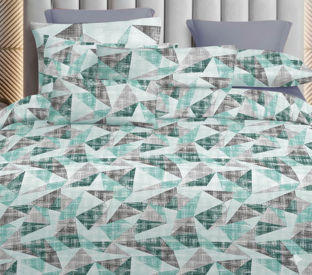 Premium Cotton Geometric Print Bedsheet Set – King Size 114x120, 320 TC with Pillow Covers