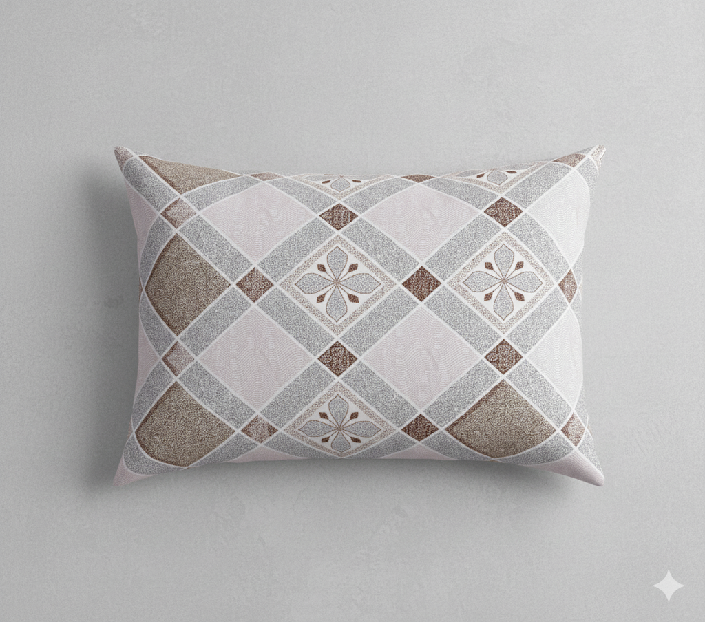 Premium Cotton King Size Bedsheet Set – 114x120, 320 TC with Pillow Covers (Brown & Grey Geometric Diamond Design)