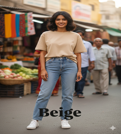 Beige Oversized T-Shirt | 240 GSM Premium French Terry Cotton | Streetwear Drop Shoulder Tee