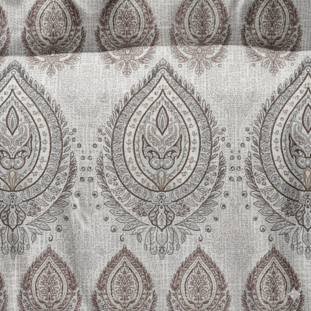 210 TC Cotton Double Bedsheet with 2 Pillow Covers – Grey & Brown Paisley Motif Print (108 x 108 Inches)