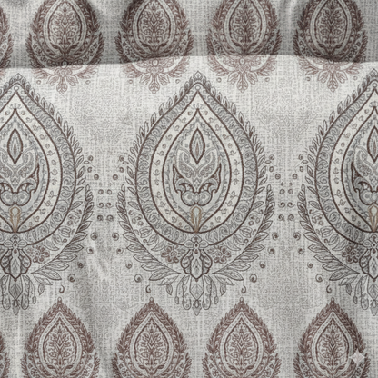 210 TC Cotton Double Bedsheet with 2 Pillow Covers – Grey & Brown Paisley Motif Print (108 x 108 Inches)