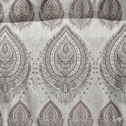 210 TC Cotton Double Bedsheet with 2 Pillow Covers – Grey & Brown Paisley Motif Print (108 x 108 Inches)