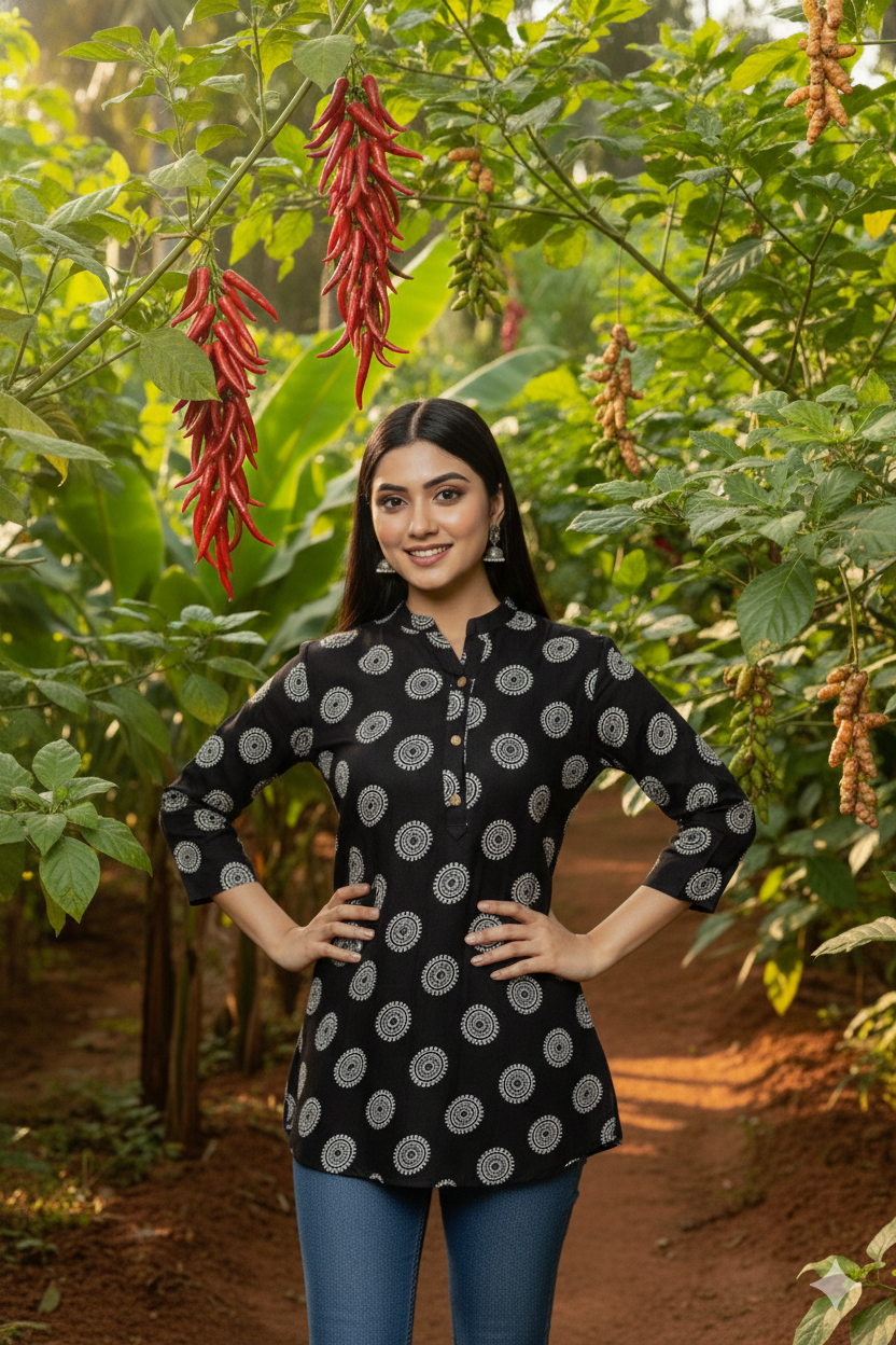 Black Mandala Printed Regular Top | Premium Cotton | 3/4th Sleeves