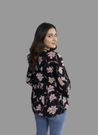 Women’s Black Floral Alia Top – Premium Soft Cotton | V-Neck Flowy Fit