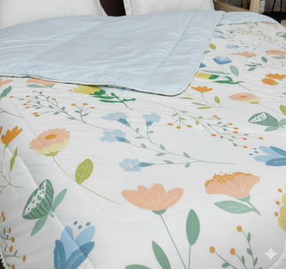 Premium Fine Glace Cotton Reversible Comforter with Microfiber Filling & Lace Border