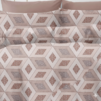 210 TC Cotton Double Bedsheet with 2 Pillow Covers – Brown & Beige Geometric Diamond Pattern (108 x 108 Inches)