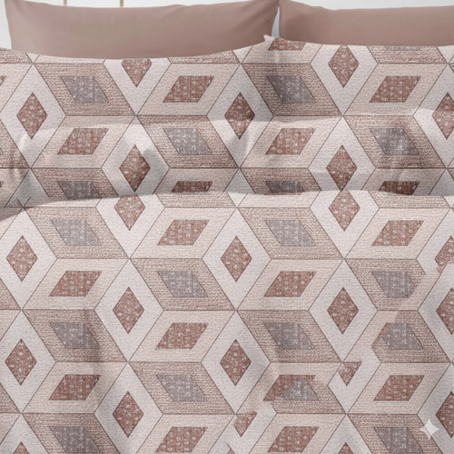 210 TC Cotton Double Bedsheet with 2 Pillow Covers – Brown & Beige Geometric Diamond Pattern (108 x 108 Inches)