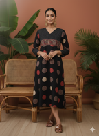 Handcrafted Ajrakh Cotton Kurti with Pocket – Vegetable Dyed | 42” Length