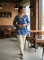 Women’s Blue Paisley Alia Top | Premium Soft Cotton | V-Neck | Full Sleeves