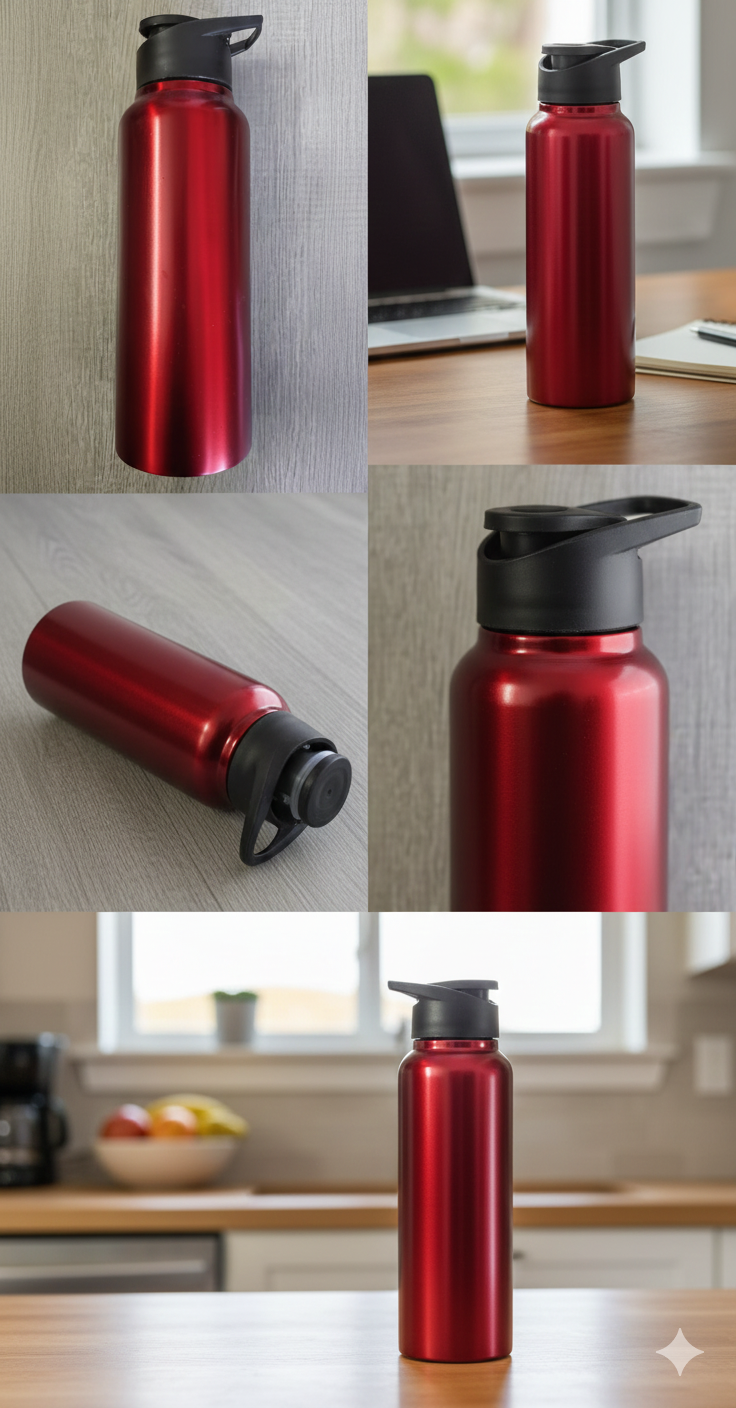 500ml Red Steel Bottle with Flip Lid | Single Wall Food Grade Stainless Steel | BPA Free