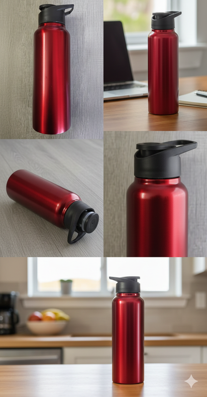 500ml Red Steel Bottle with Flip Lid | Single Wall Food Grade Stainless Steel | BPA Free