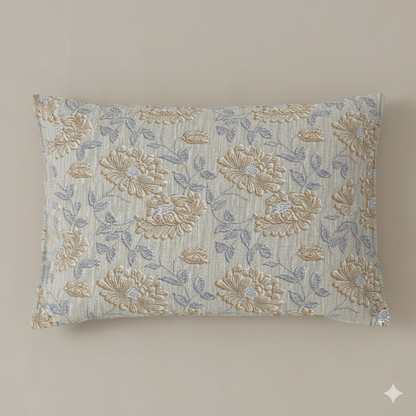 210 TC Cotton Double Bedsheet with 2 Pillow Covers – Beige & Grey Floral Design (108 x 108 Inches)