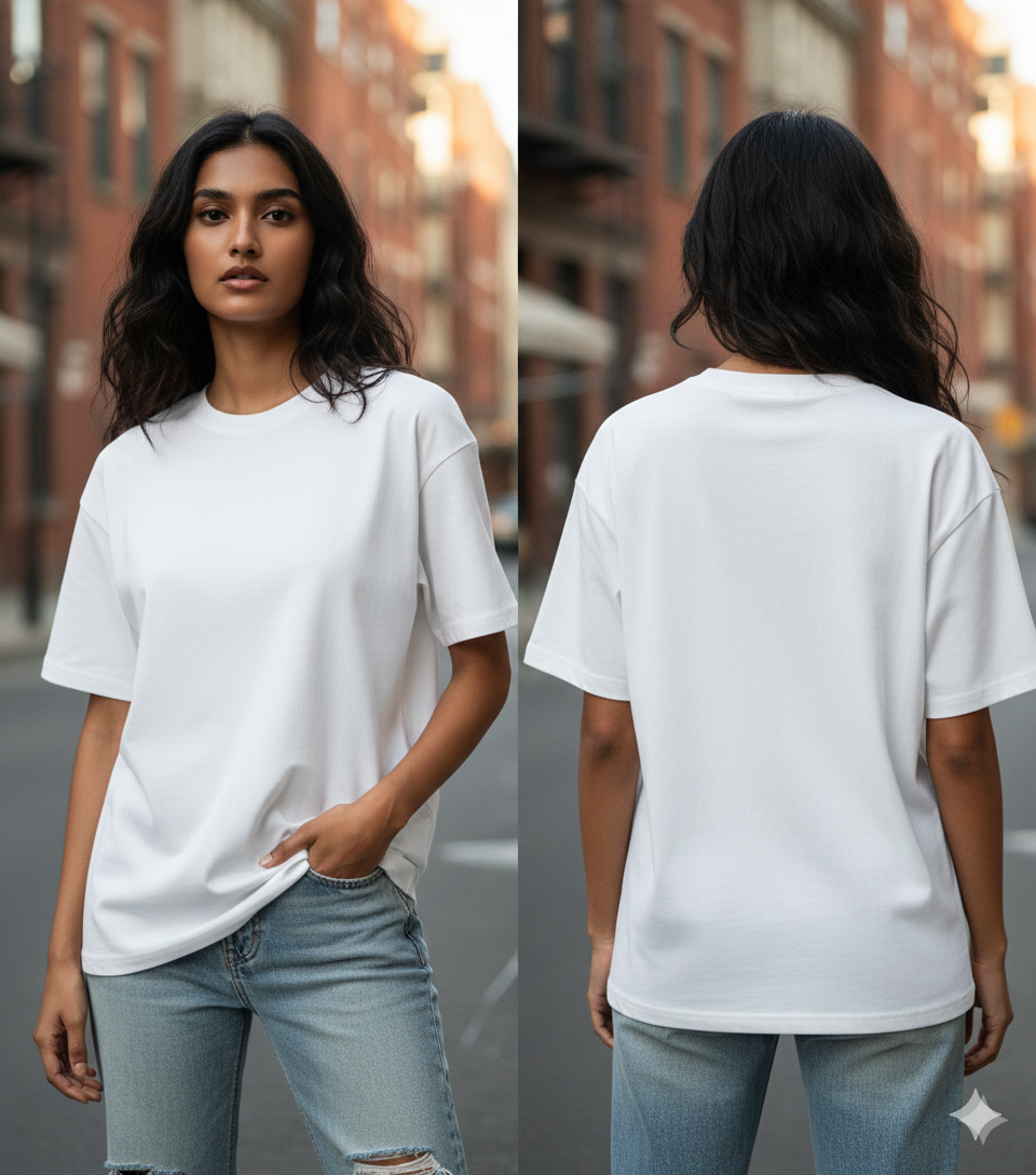 White Oversized T-Shirt | 240 GSM Premium French Terry Cotton | Streetwear Drop Shoulder Tee