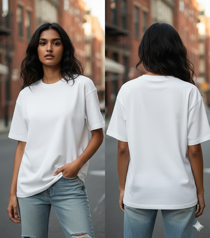 White Oversized T-Shirt | 240 GSM Premium French Terry Cotton | Streetwear Drop Shoulder Tee