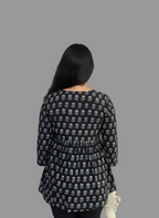 Women’s Black Ethnic Print Alia Top – Premium Soft Cotton | V-Neck Flowy Fit