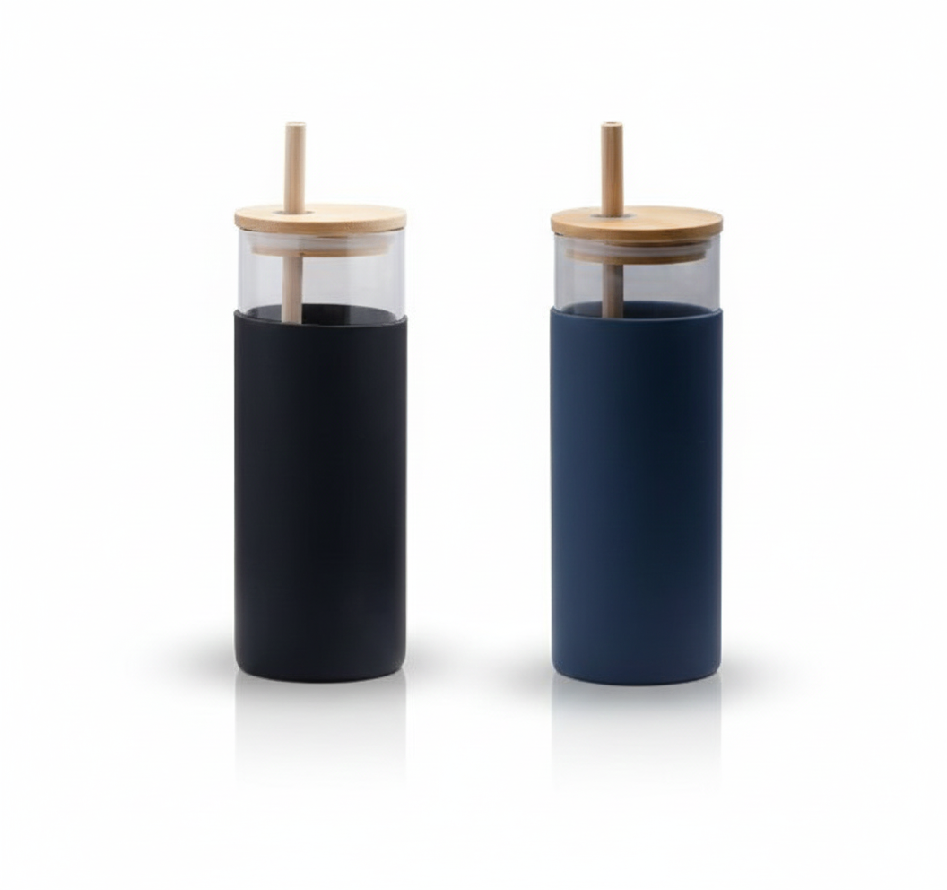 Borosilicate Glass Travel Mug with Bamboo Lid & Straw | 500 ml BPA-Free Bottle