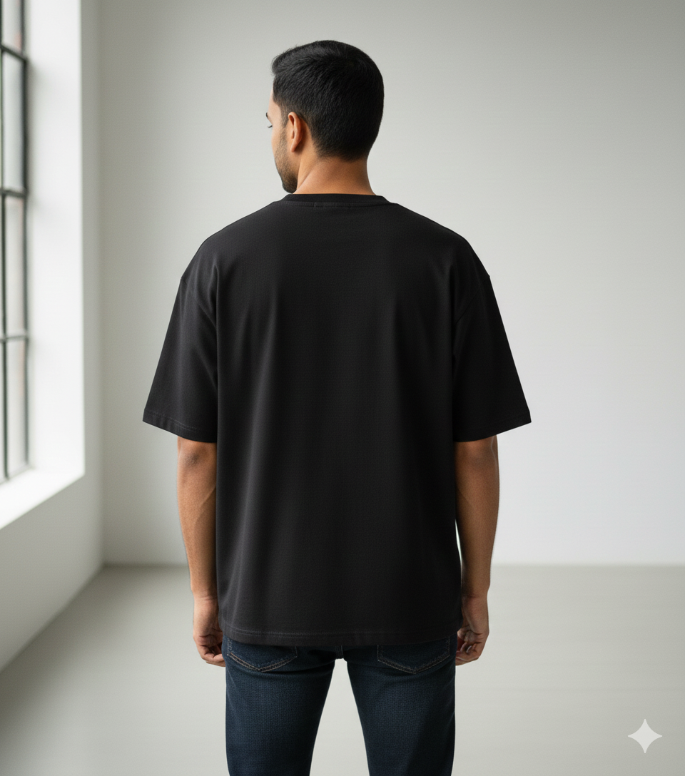 Black Oversized T-Shirt | 240 GSM Premium French Terry Cotton | Streetwear Drop Shoulder Tee