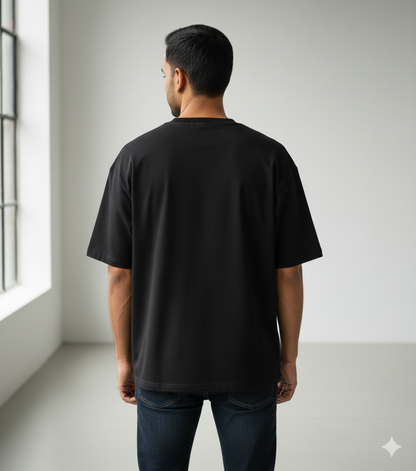 Black Oversized T-Shirt | 240 GSM Premium French Terry Cotton | Streetwear Drop Shoulder Tee