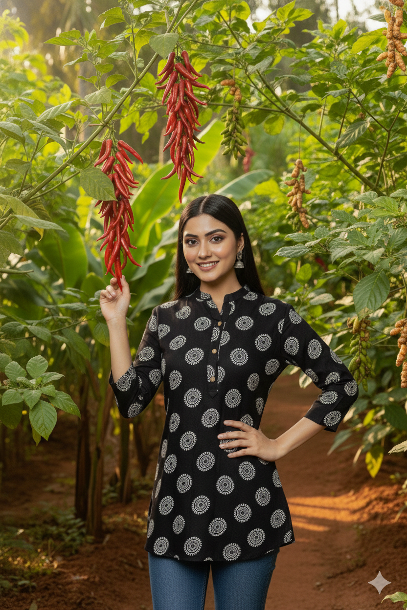 Black Mandala Printed Regular Top | Premium Cotton | 3/4th Sleeves
