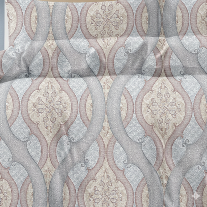 210 TC Cotton Double Bedsheet with 2 Pillow Covers – Grey & Beige Geometric Pattern (108 x 108 Inches)
