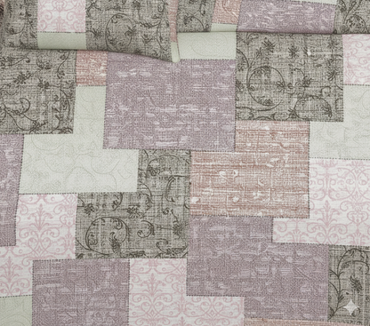 Premium Cotton Patchwork Bedsheet Set – King Size 114x120, 320 TC with Pillow Covers (Soft Mauve & Olive Tones)