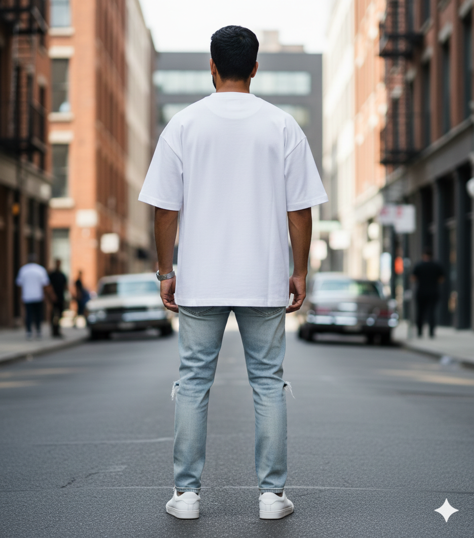 White Oversized T-Shirt for Men | 240 GSM Premium French Terry Cotton | Streetwear Drop Shoulder Tee