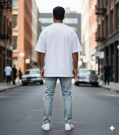 White Oversized T-Shirt for Men | 240 GSM Premium French Terry Cotton | Streetwear Drop Shoulder Tee