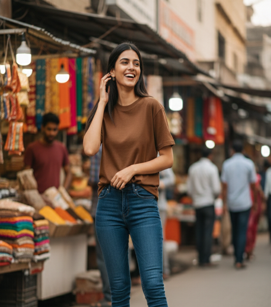 Brown Oversized T-Shirt | 240 GSM Premium French Terry Cotton | Streetwear Drop Shoulder Tee