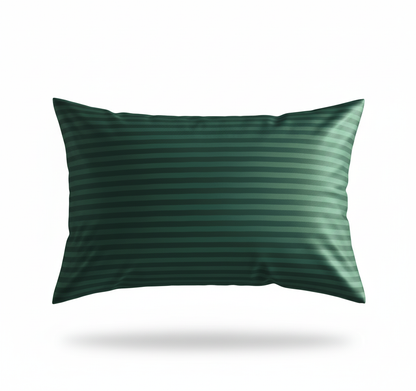 Steal Green Glace Cotton Striped Bedsheet Set – 144 GSM with Pillow Covers