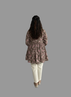 Women’s Grey Pink Paisley Alia Top | Premium Soft Cotton | V-Neck | Full Sleeves