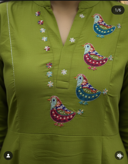 Teal Blue Embroidered Cotton Kurta Set with Pants