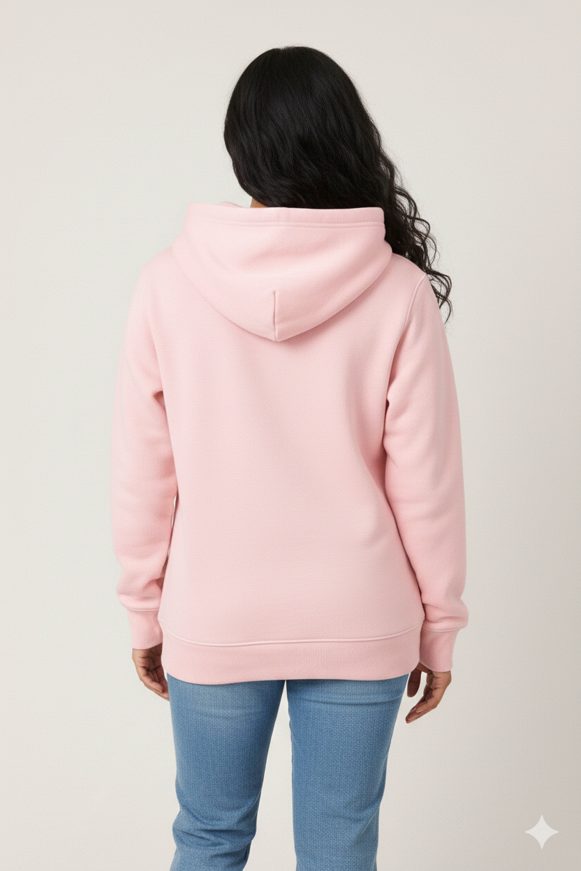 320 GSM Premium Cotton Brushed Loopknit Hoodie | 88% Cotton 12% Polyester | Soft Winter Wear - Baby Pink
