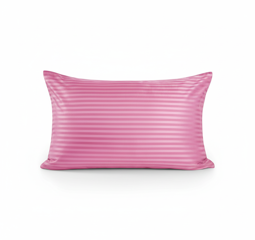 Pink Striped Glace Cotton Bedsheet with 2 Pillow Covers – 144 GSM
