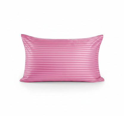 Pink Striped Glace Cotton Bedsheet with 2 Pillow Covers – 144 GSM