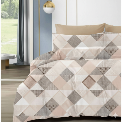 Luxury 210 TC Cotton Bedsheet with 2 Pillow Covers – Geometric Dual Color Design, 108x108 Inches