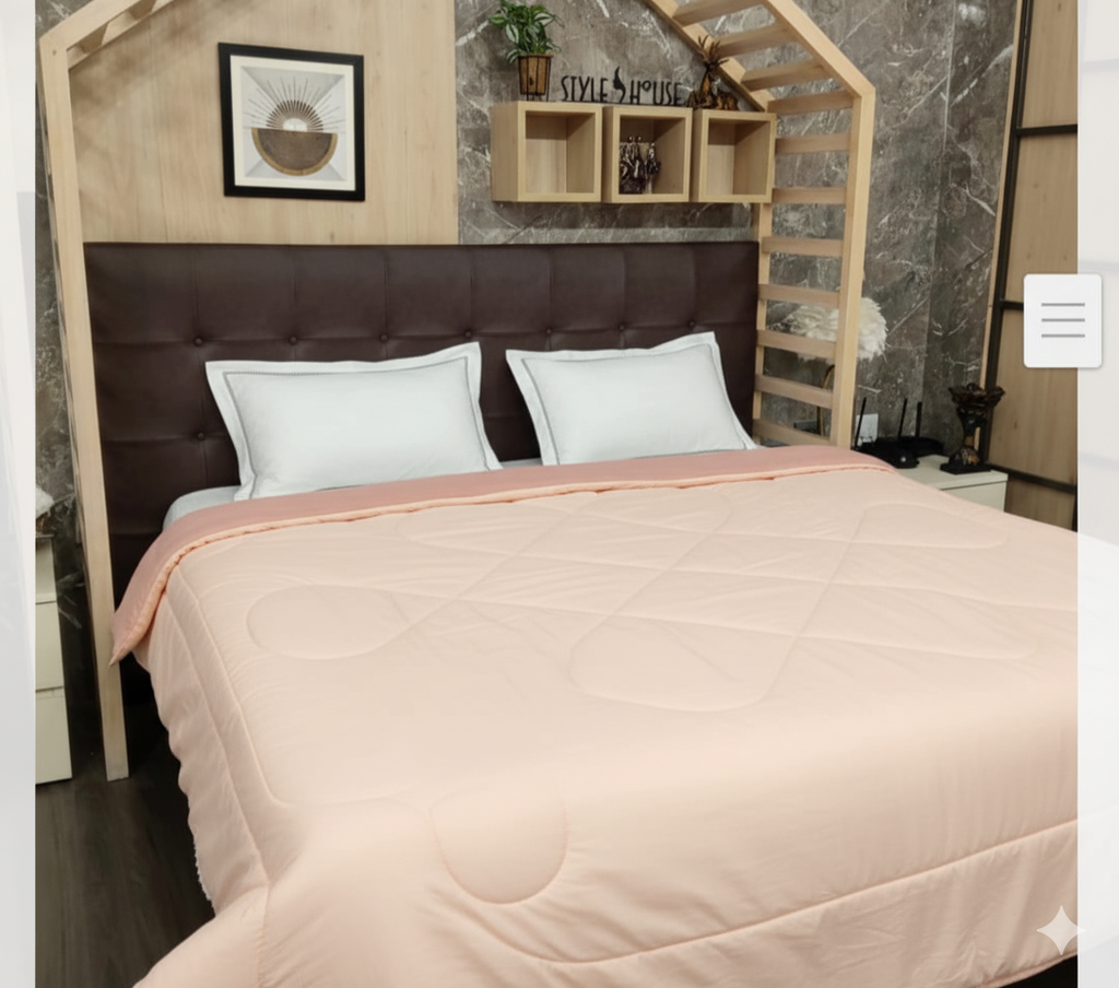 Premium Glace Cotton King Size Floral Comforter with Microfiber Filling & Lace Border – Peach Blush