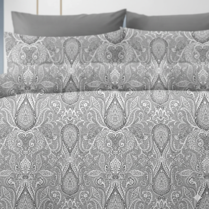 Premium Grey & White Paisley Print Cotton Bedsheet – 210 TC, King Size (108x108 inches)