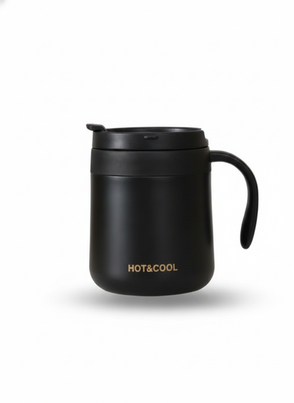 Stainless Steel Thermos Mug with Handle – 380 ml | Flip Lid Coffee Mug | Hot & Cold for 8 Hours