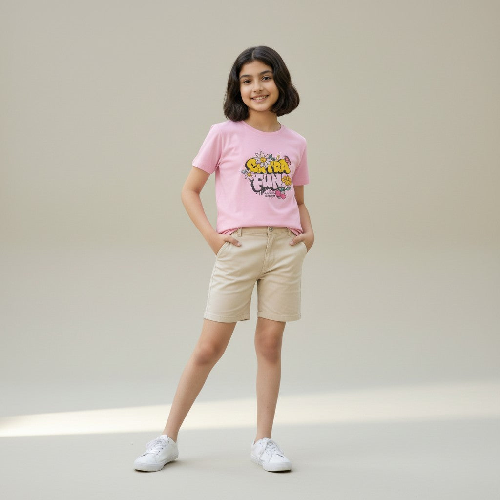 Girls Pink Printed T-Shirt – Flower Graphic Tee