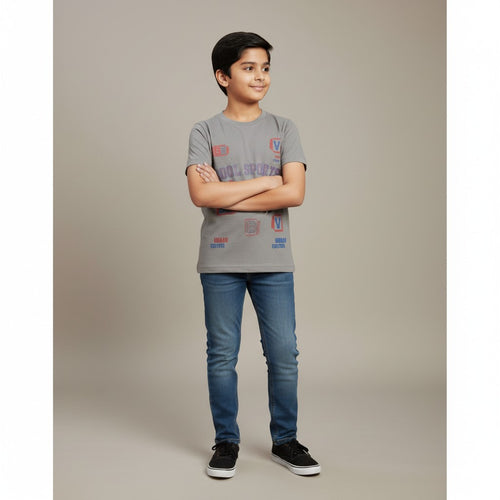 Boys Grey “Cool Sports” Printed T-Shirt