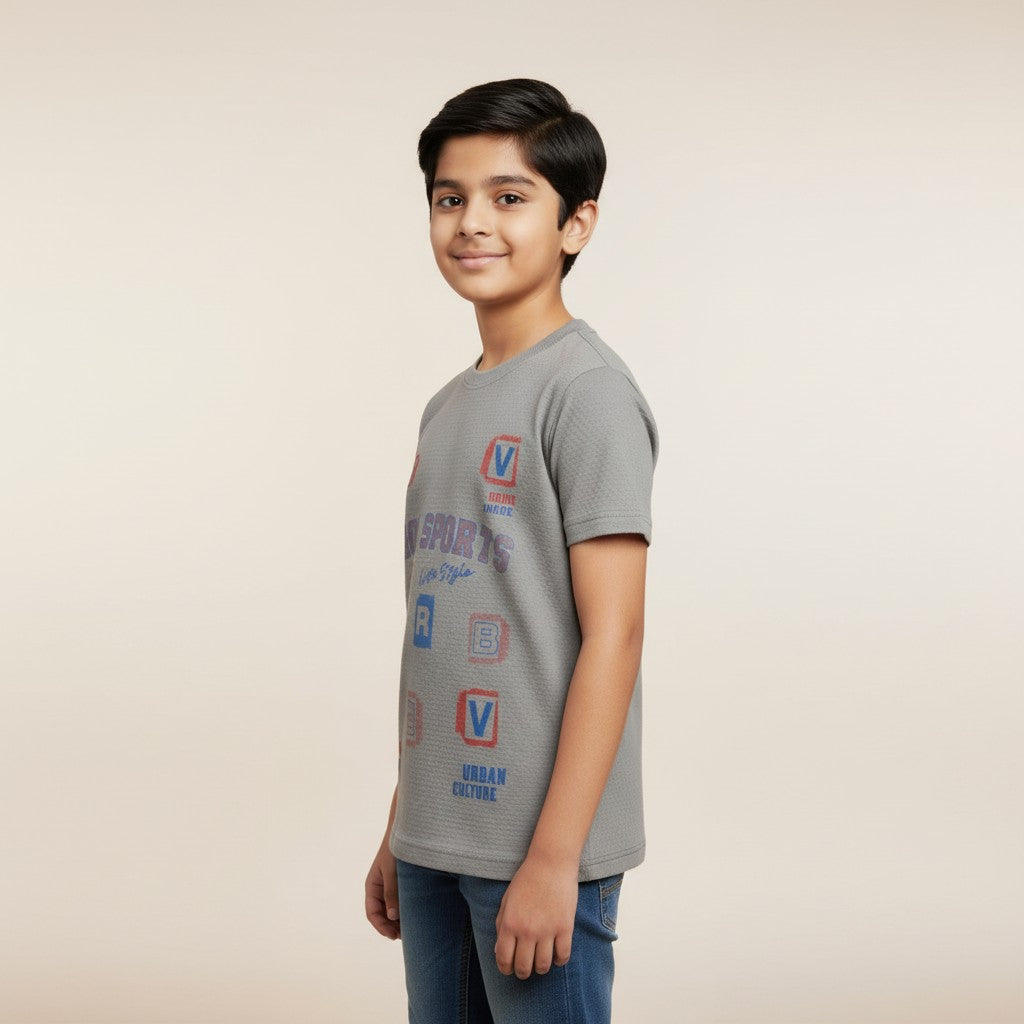 Boys Grey “Cool Sports” Printed T-Shirt