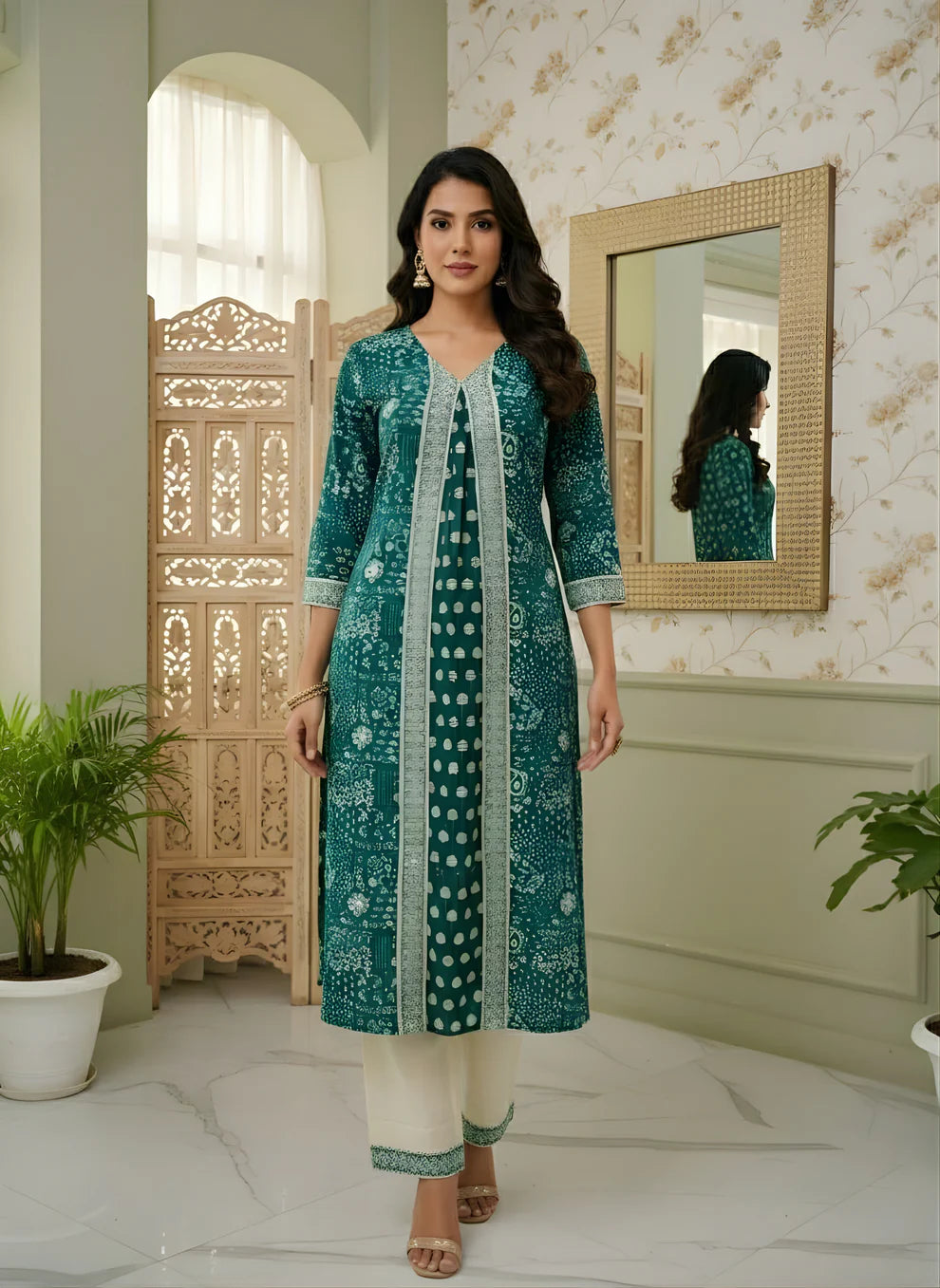 Elegant Blue Printed Pure Cotton Kurta Set