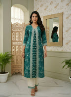Elegant Blue Printed Pure Cotton Kurta Set