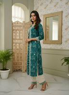 Elegant Blue Printed Pure Cotton Kurta Set