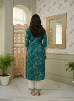 Elegant Blue Printed Pure Cotton Kurta Set