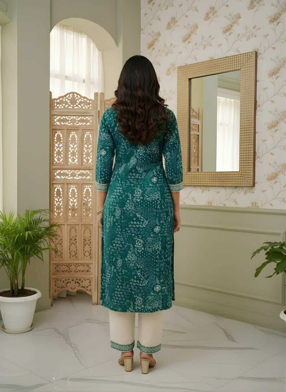 Elegant Blue Printed Pure Cotton Kurta Set