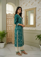 Elegant Blue Printed Pure Cotton Kurta Set